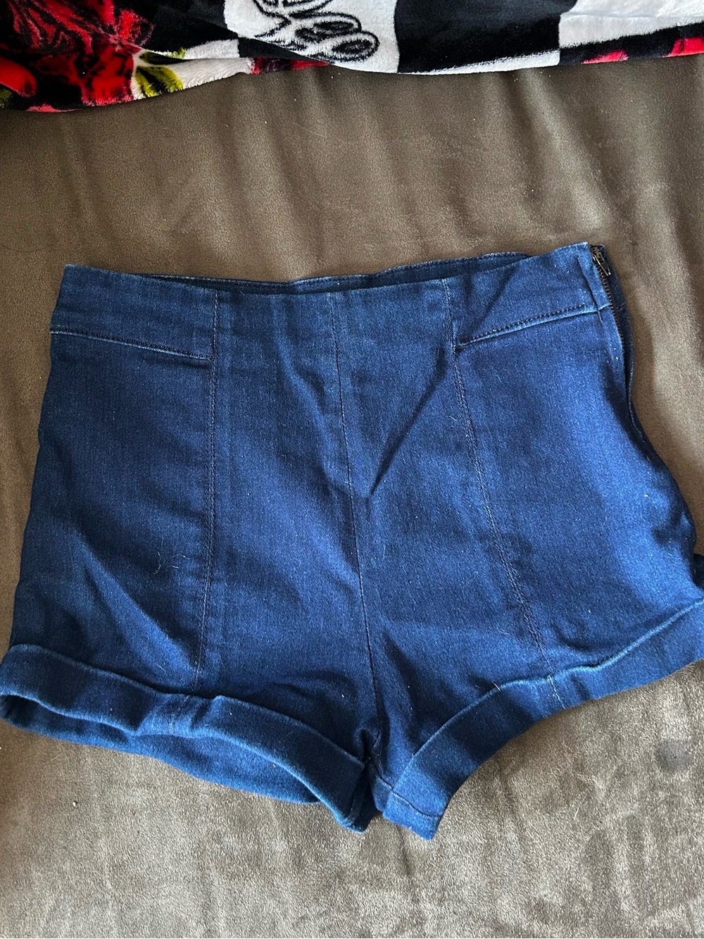 Forever 21 Dark Blue High-Waist Cuffed Denim Shorts